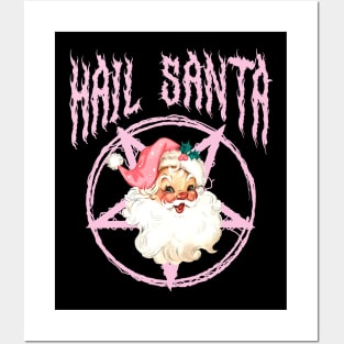 Hail Santa Retro Cute Santa Claus Pink Goth Christmas Posters and Art